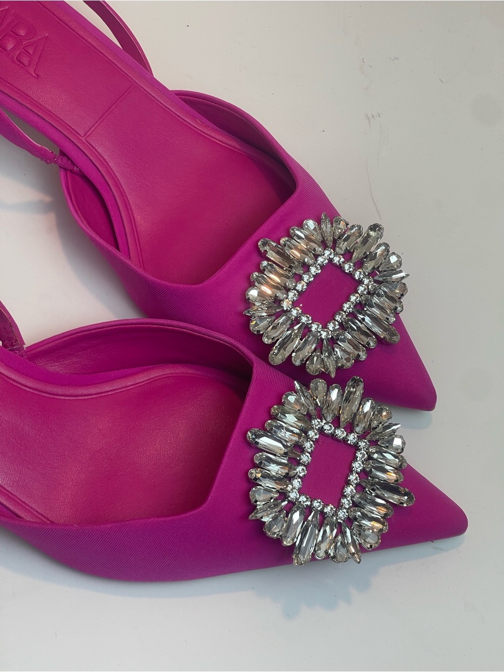 ZARA Pink Rhinestone Embellished Slingback Kitten Heels Pumps Size 39 / US 8 - Picture 12 of 13